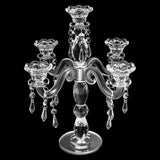 5-Arm Crystal Candelabra with Pendant, Elegant 14'' Tall Crystal Glass Candle Holder with Stable Base, Romantic Table