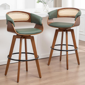 Rattan Swivel Counter Stools, Mid Century Modern Counter Stools with Back