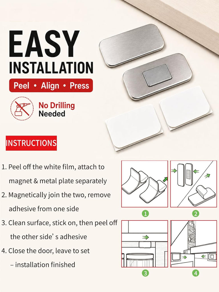 8 Pack Magnetic Cabinet Door Catch, Ultra Thin Cabinet Door Magnets with Strong Adhesive, Magnetic Cabinet Latch