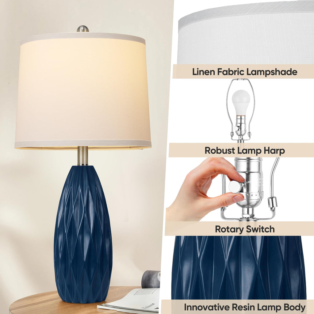 25'' Modern Table Lamp, Navy Blue Resin Table Lamp, Nightstand Lamp