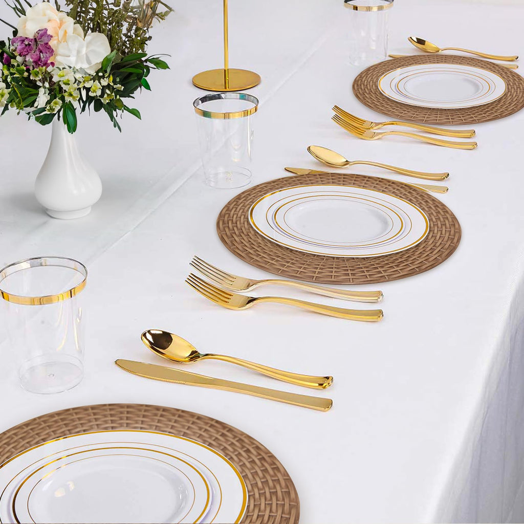 Faux Rattan Charger Plates Set of 6, Round Brown Plate Chargers