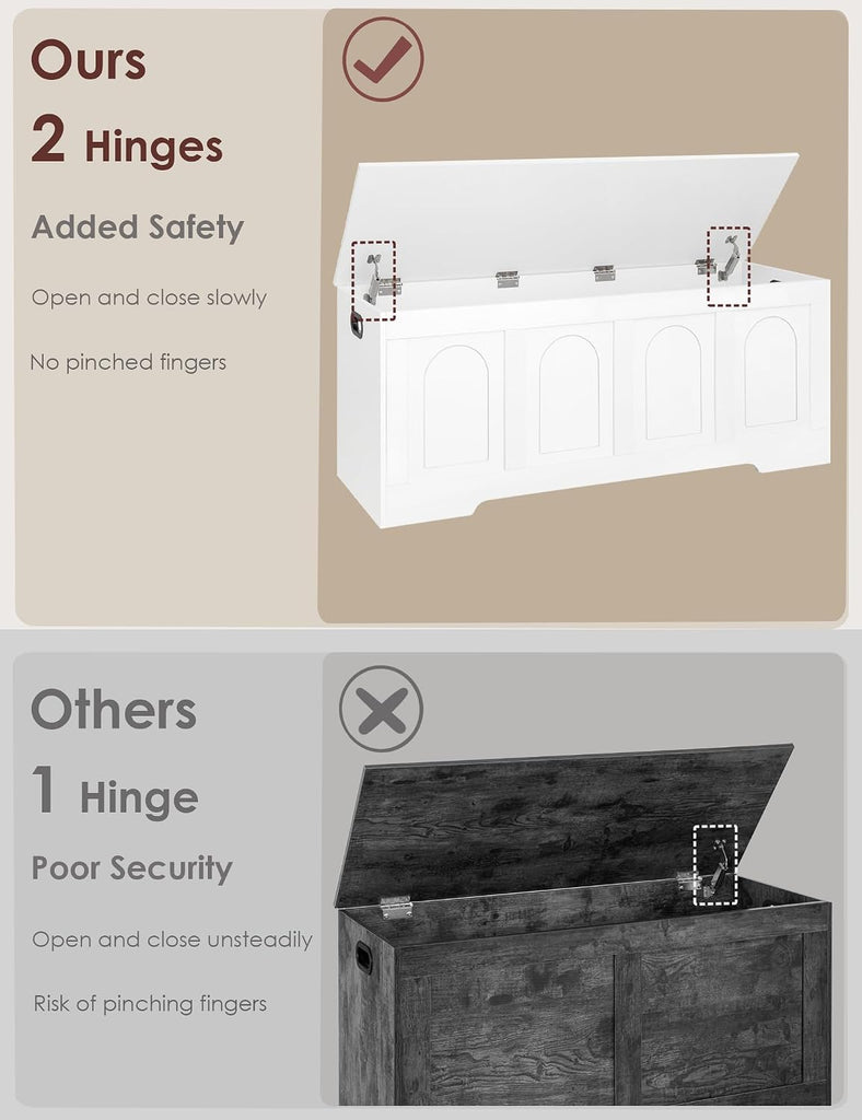 Storage Chest, Wooden Toy Box with Lid, 2 Soft-Close Hinges 47.2" | Entryway Shoe Bench, Finger-safe Flip-Top, Easy