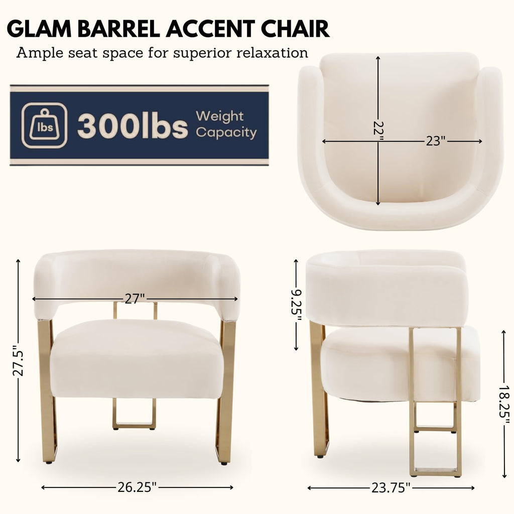 Cream Velvet Accent Chair with Gold Legs