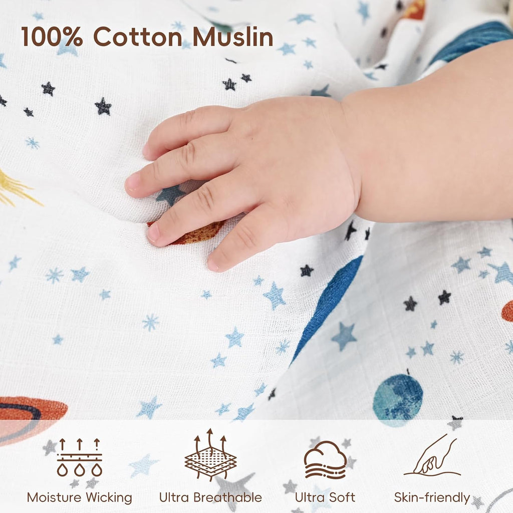 Baby Muslin Swaddle Blankets, 4 Pack 100% Cotton Swaddle Blankets for Newborns, Soft Breathable 47 x 47 in Large