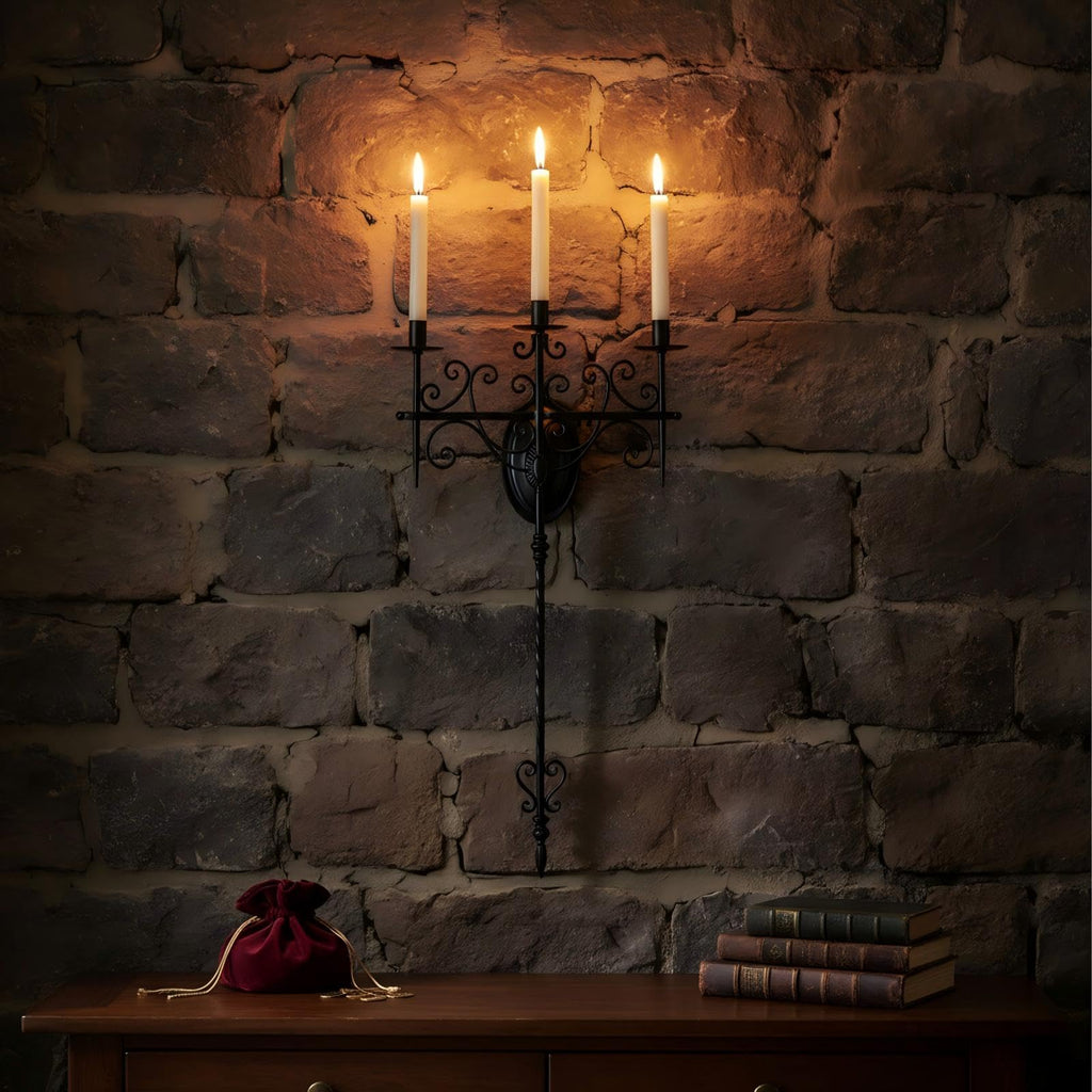 Vintage 3-Light Wall Candle Sconce Holder - Large Wrought Iron Wall Mounted Candle Sconces Living Room, Hallway