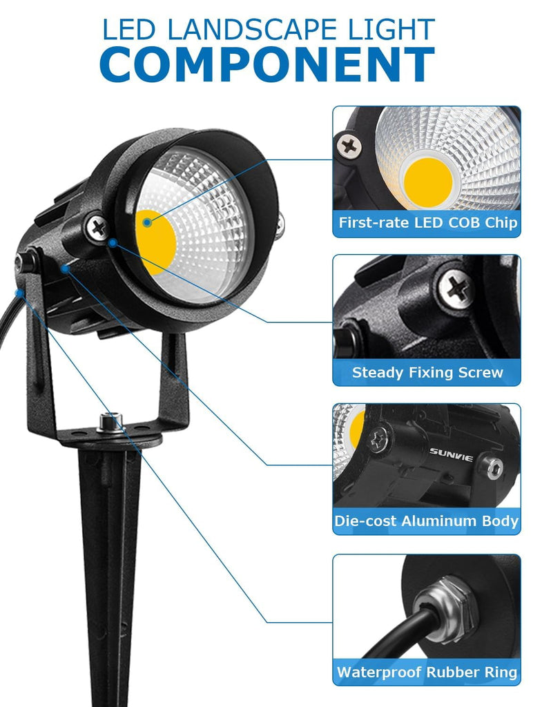 Low Voltage LED Landscape Lights with Spike Stand & Connector 12Pack