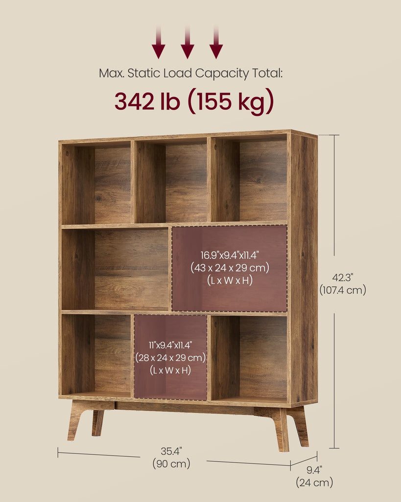 Mid-Century Modern 8-Cube Bookshelf, 35.4 x 9.4 x 42.3 Inch