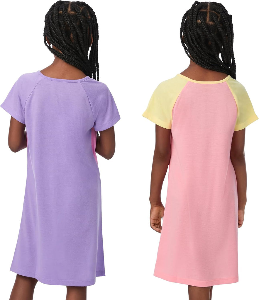 Kids Girls 2 Pack Nightgowns Pajamas Dress - Long or Short Sleeve