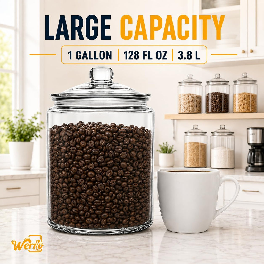 1 Gallon Glass Cookie Jar With Airtight Lid, Large Glass Jar With Lid -Extıra Gasket- Glass Storage Containers
