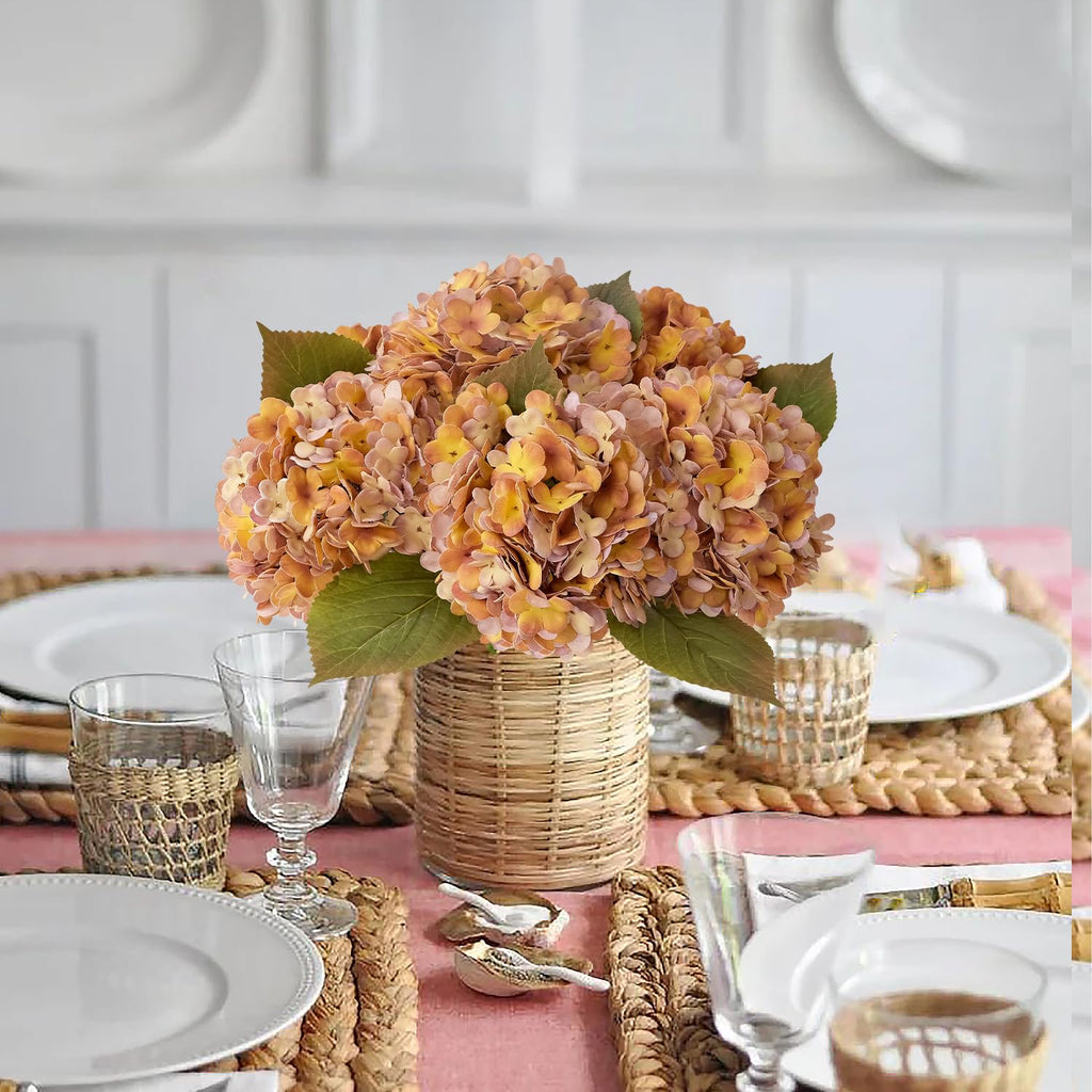 4pcs 20Inch Real Touch Silk Artificial Hydrangea, Yellow & Purple Artificial Flowers Heads with Stems Fake Hydrangeas