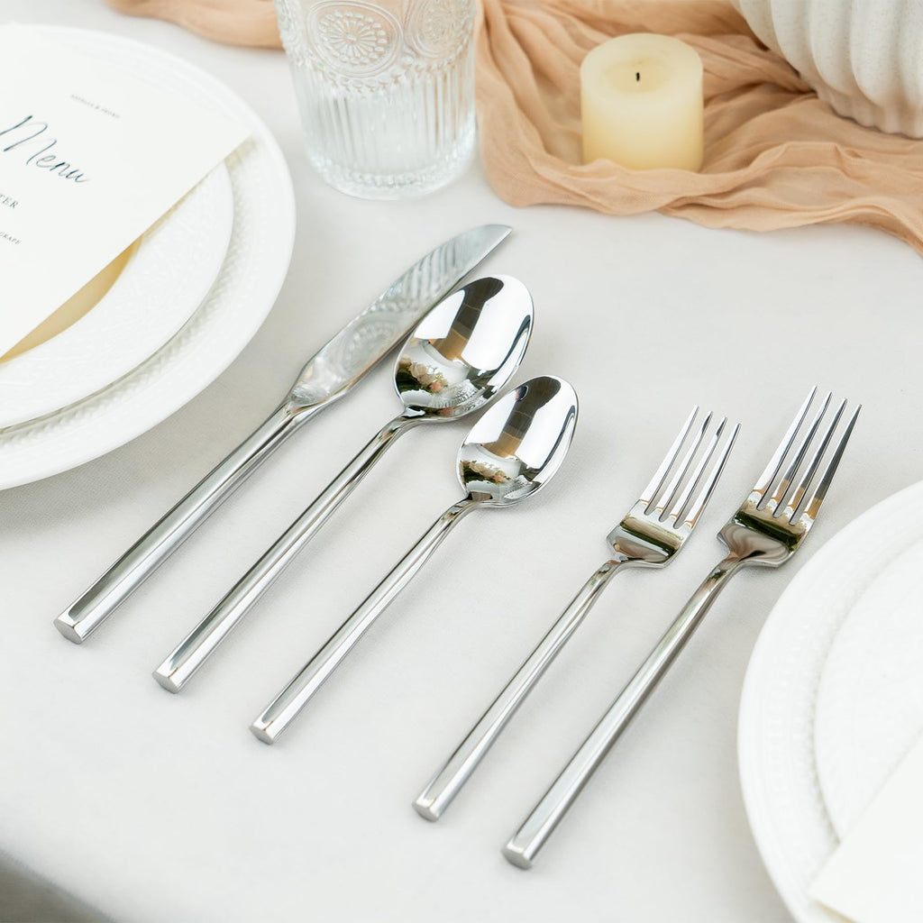 Hexagon 20-Piece Forged Silverware Set Stainless Steel Flatware Set Cutlery Set, Service for 4, Mirror