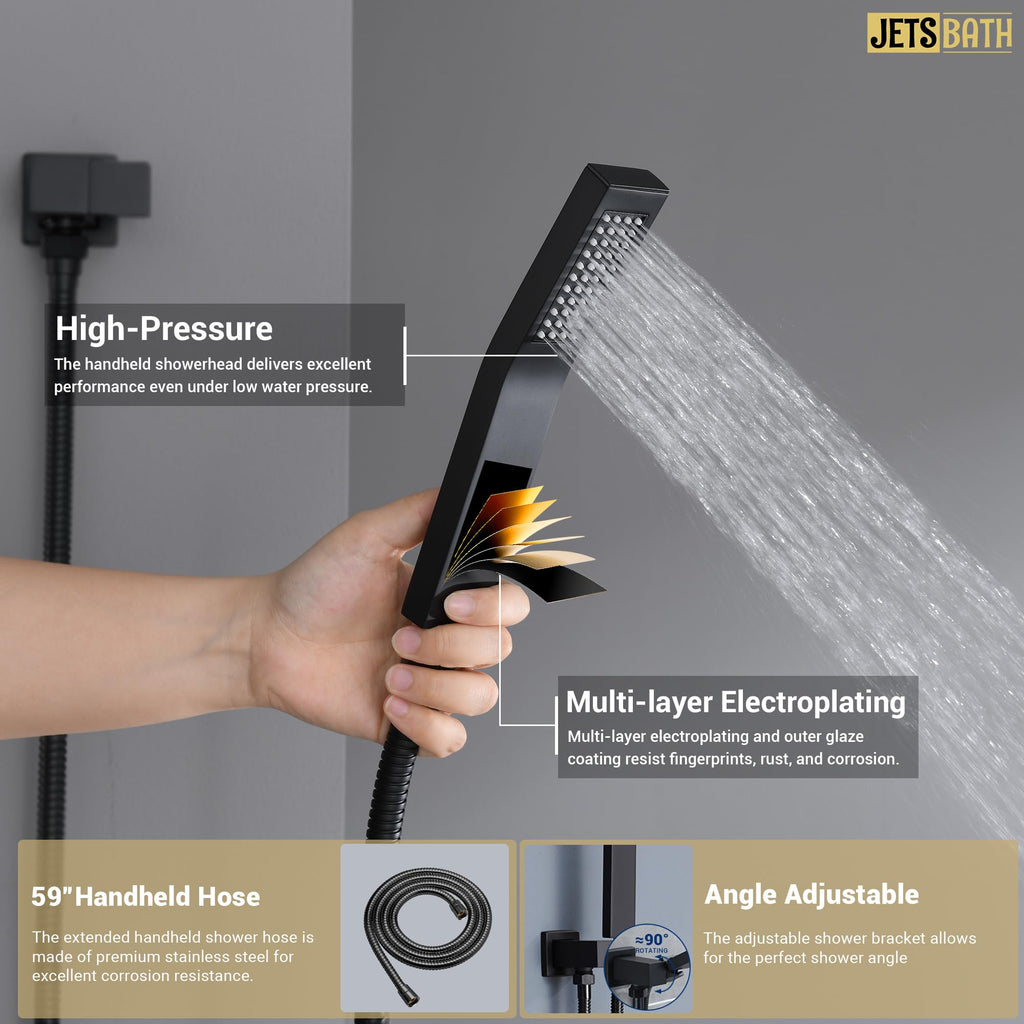 16" Thermostatic Rain Shower System with 6 Body Jets & 16-Inch Rainfall Shower Head, Full Body Shower Faucet Sets