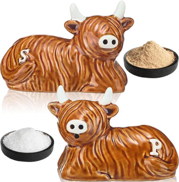Highland Cow Salt and Pepper Shakers, Ceramic Animal S&p Set - Set of 2