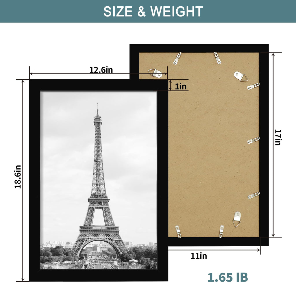 11x17 Picture Frame with Plexiglass - Wooden Poster Frame for Photo Wall Gallery Mounting (Pure Black, Set of 2)