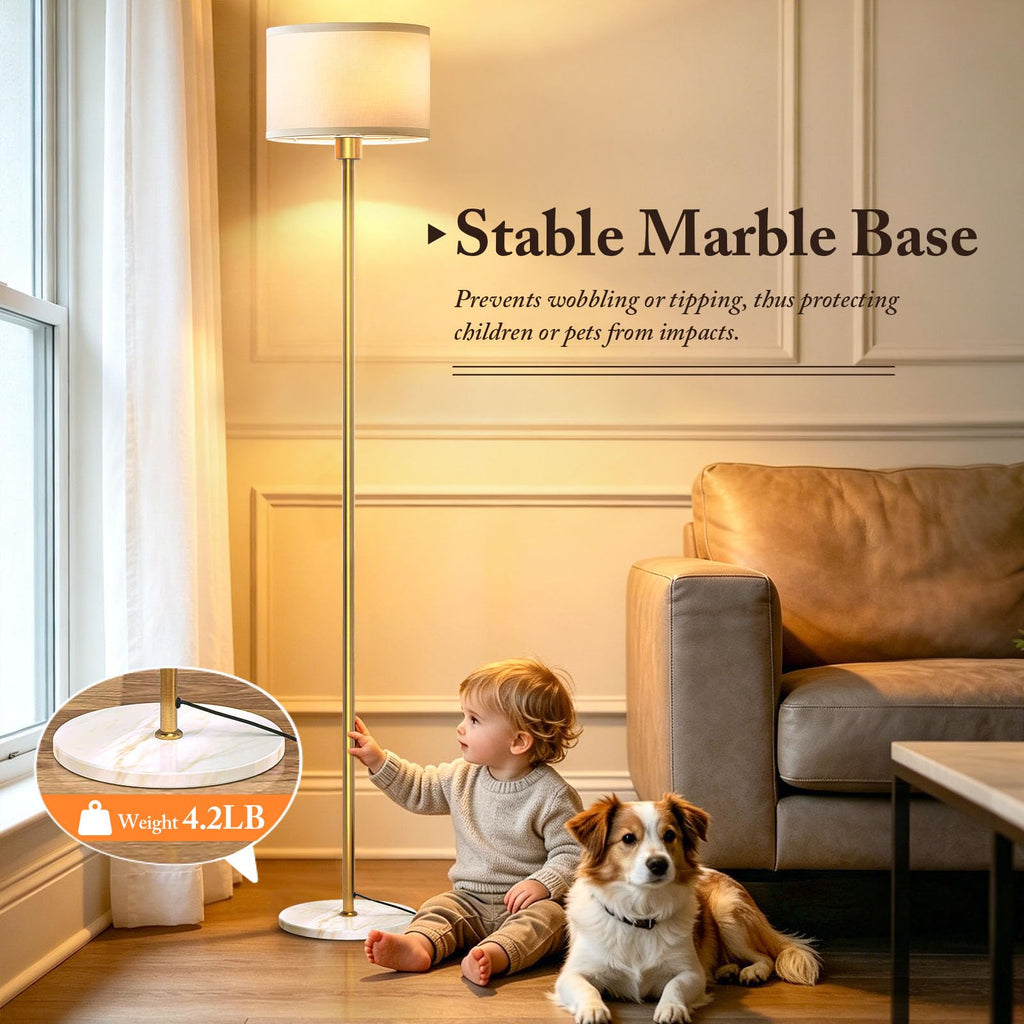 63" Gold Floor Lamp, Standing Lamp with Marble Base