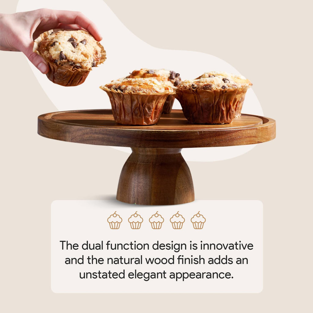 Wood Cake Stand with Lid, 2-in-1 Charcuterie Board, Round dome