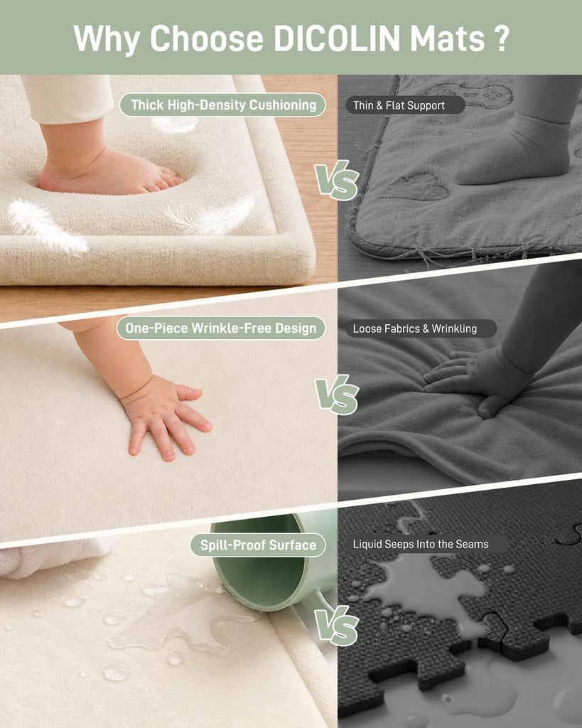 Play Mat for Floor, 1.3" Thick 50x50 Inch Playpen Mats, Cream