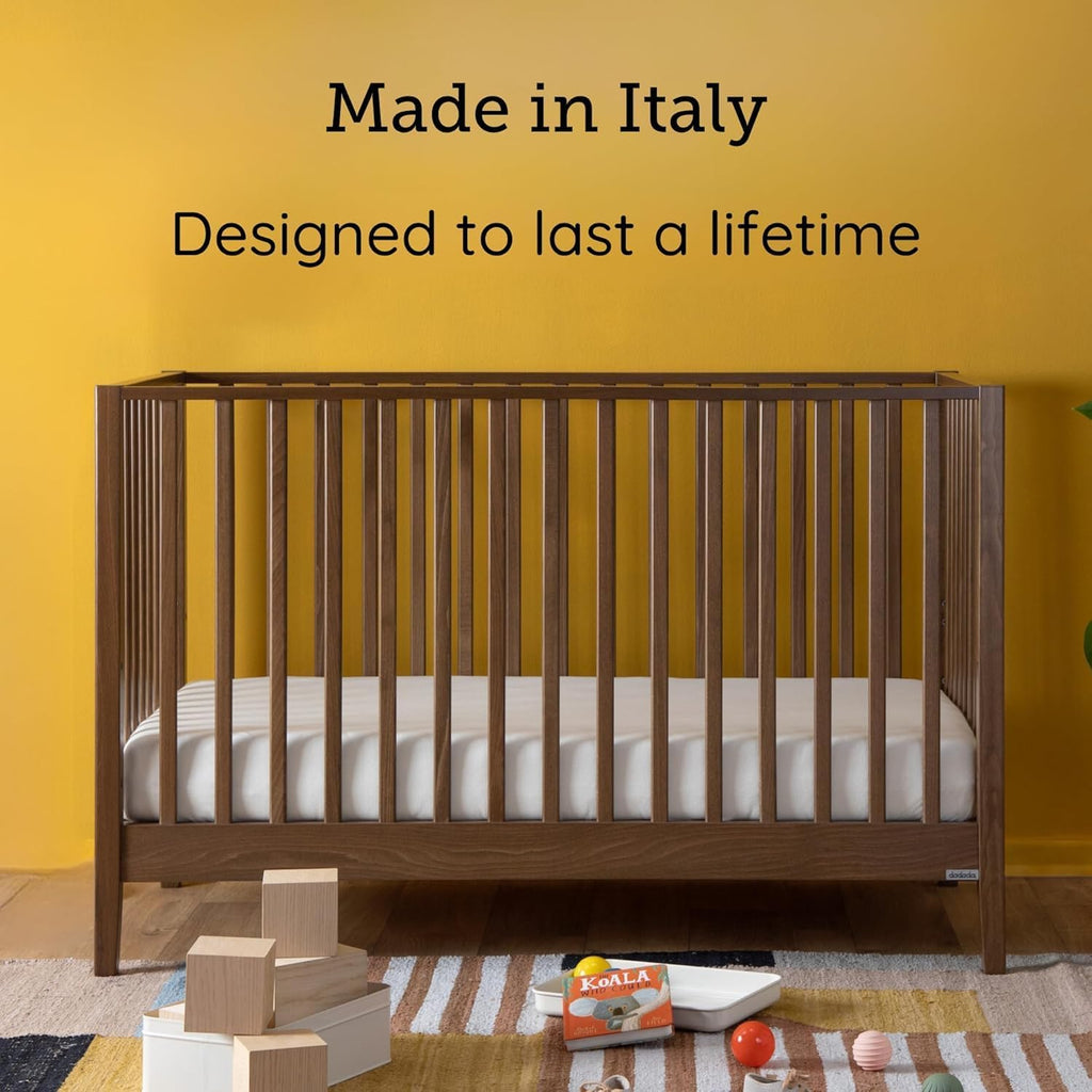Baby LaLa 3-in-1 Convertible Wood Crib Bed, Made in Italy, Walnut | Crib to Toddler & Day Bed, GREENGUARD Gold