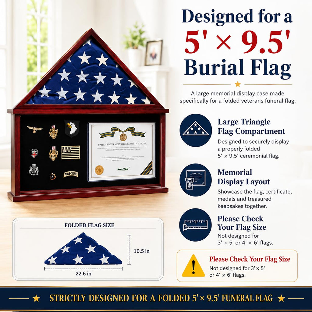 Flag Display Case Large Military Shadow Box for a Folded 5'x9.5' Flag
