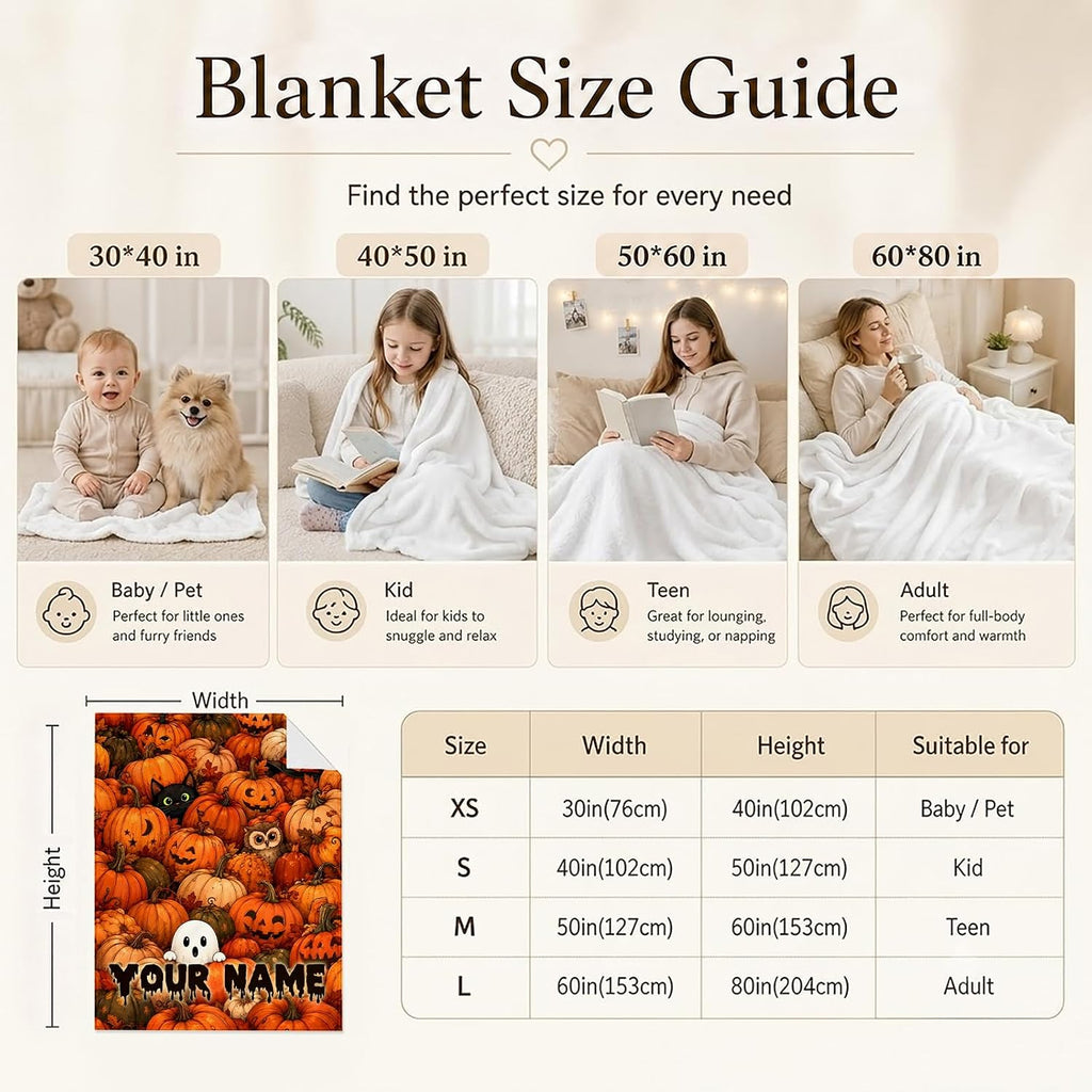 Personalized Halloween Blanket Gift, Druable Flannel Throw Bed Sofa Decor