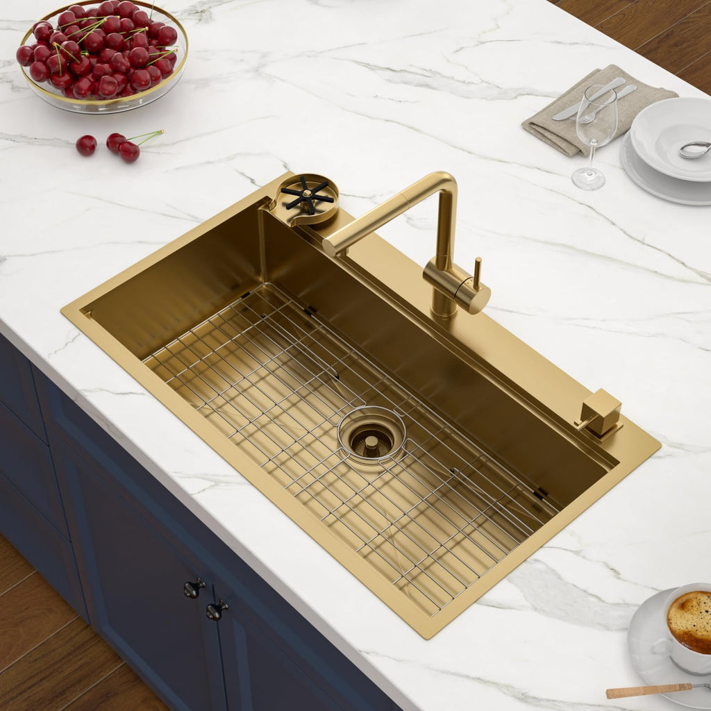 36 Inch Gold Drop In Workstation Kitchen SInk with Mixing Bowl