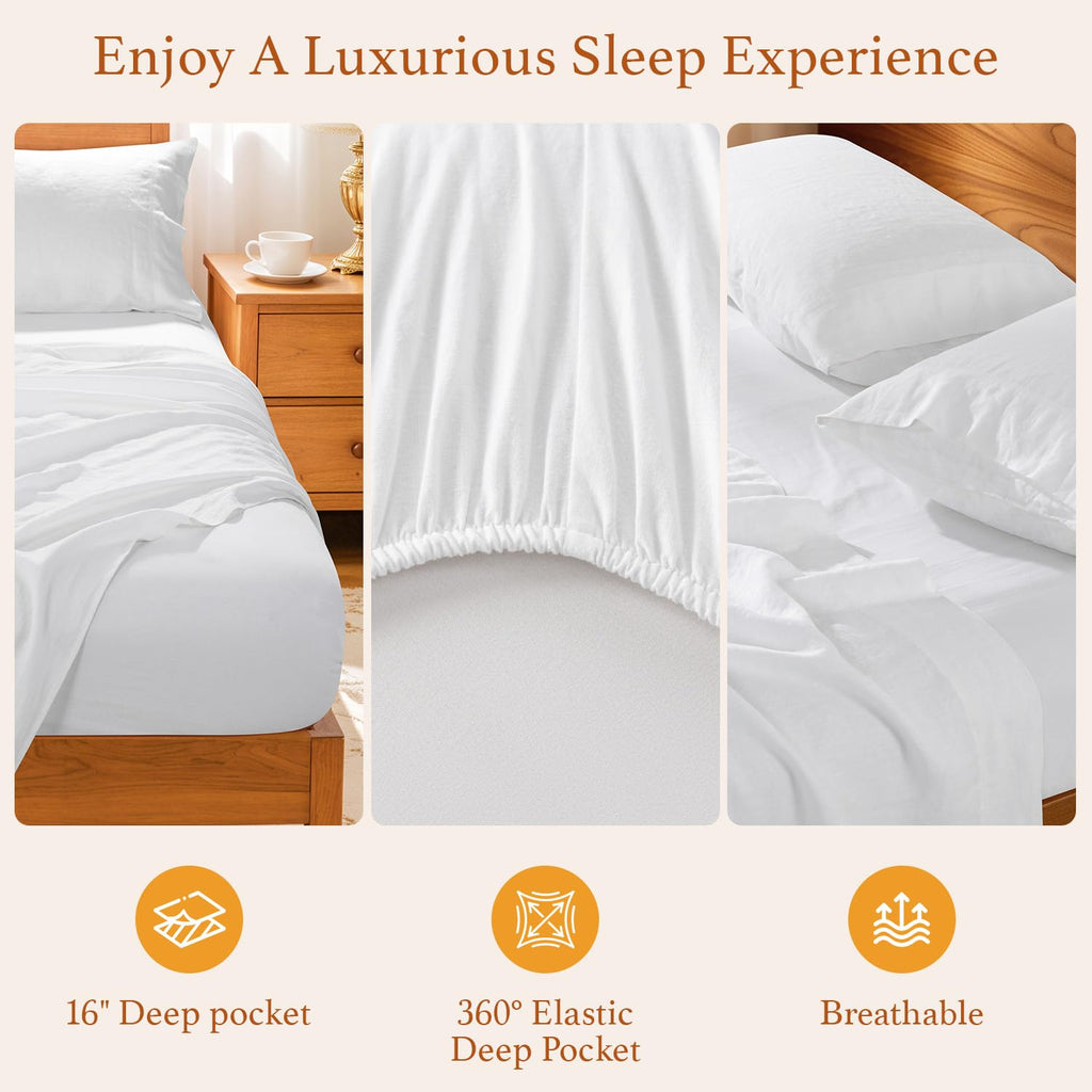 100% King Pure Linen Sheets Set, French Linen Flax Bed Sheets 4 Pcs