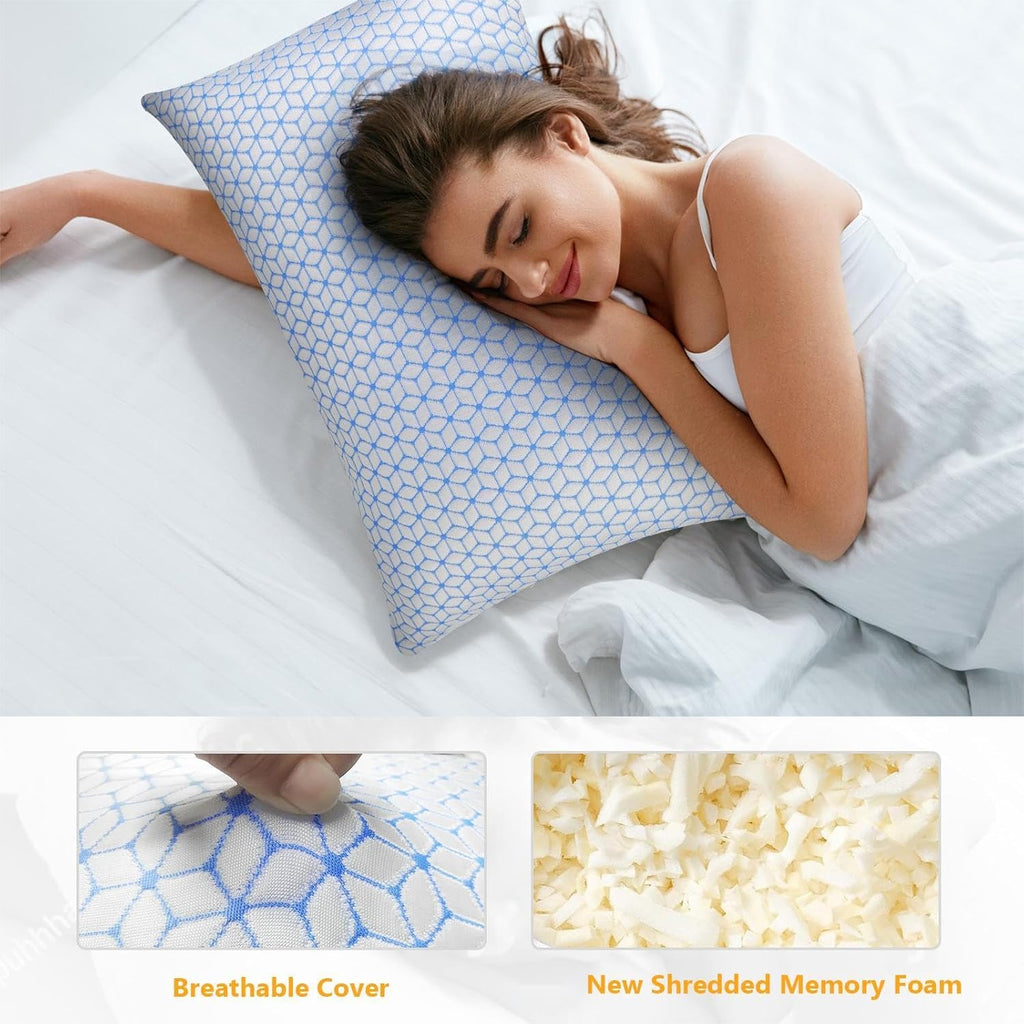 King Size Pillows, Shredded Memory Foam Pillows King 2 Pack | Firm and Cooling Pillows King Size Set of 2, Firmness