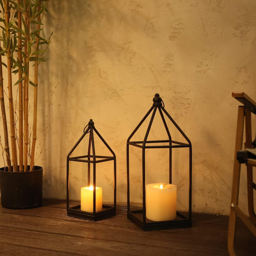Lantern Decorative Indoor&Outdoor, 18''&14'' Large Black Metal Candle Lanterns Decor, Vintage Hanging Holders Porch