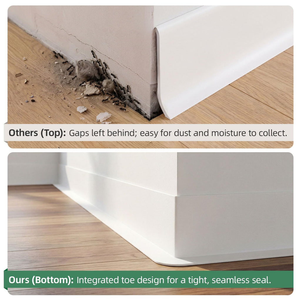 16.4ft Flexible Vinyl Baseboard Trim with Toe, Stick Wall Base