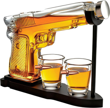 Whiskey Gun Decanter Set + 2 Bullet Glasses - Birthday Pistol Gifts for Men, Boyfriends Who Have Everything, Whiskey