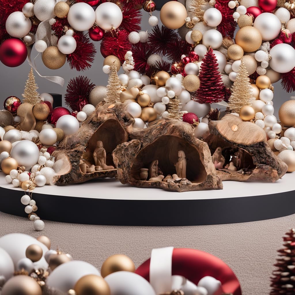 Christmas Nativity Set Indoor - Nativity Scene in Manger Carved Inside of a Solid Piece of Olive Wood Branch - Wooden