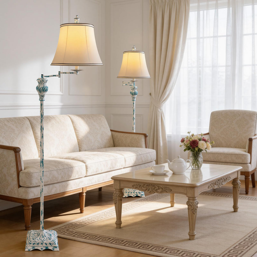 Vintage Floor Lamps, Traditional 350° Adjustable Swing Arm Farmhouse Floor Lamp, Rustic Standing Lamp Pole Lamps for