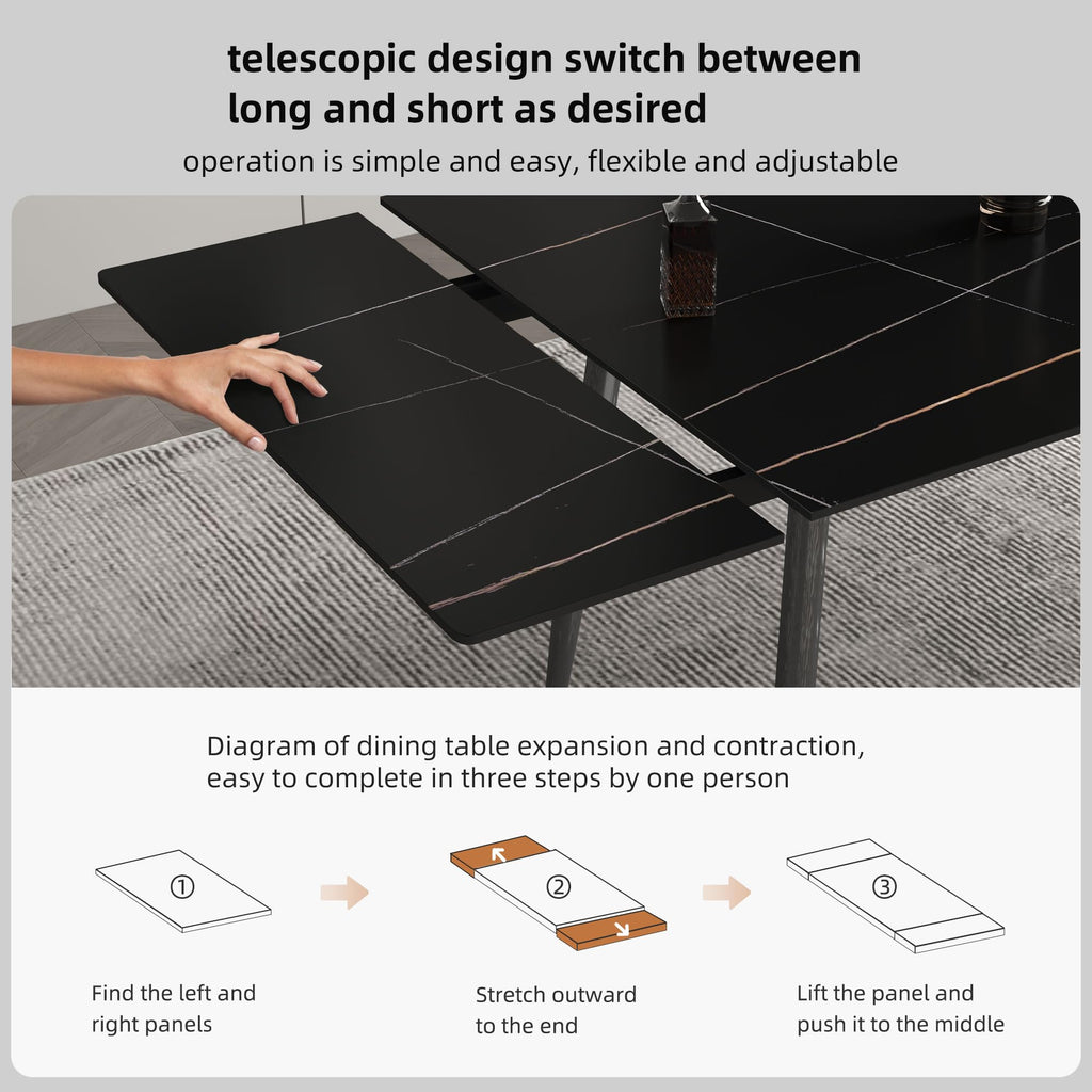 62.9"-94.4" Extendable Dining Table with Sintered Stone Tabletop