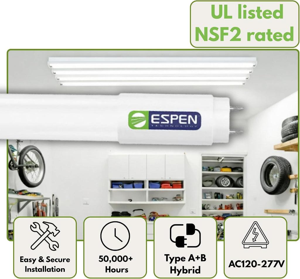 2FT LED T8 Type A+B Light Tube, Plug & Play or Ballast Bypass, 3500K Neutral White, 9W, 1350 Lumens, Glass