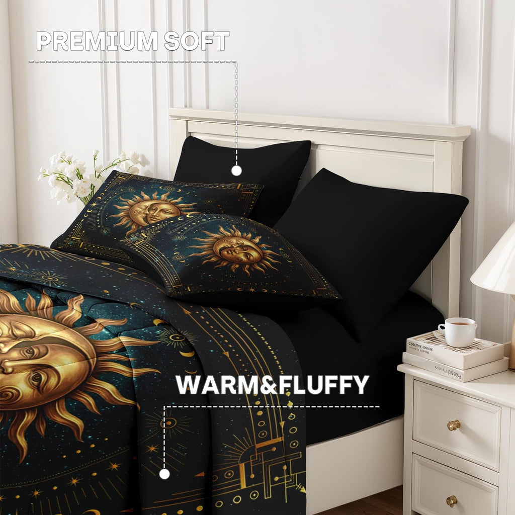 Full Comforter Set with Sheets, 7 Pieces Boho Sun Bedding