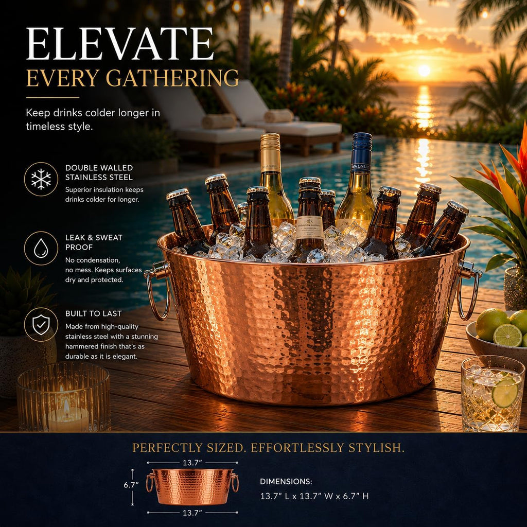 Insulated Stainless Steel Beverage Tub & Ice Bucket, Rose, 12Qt