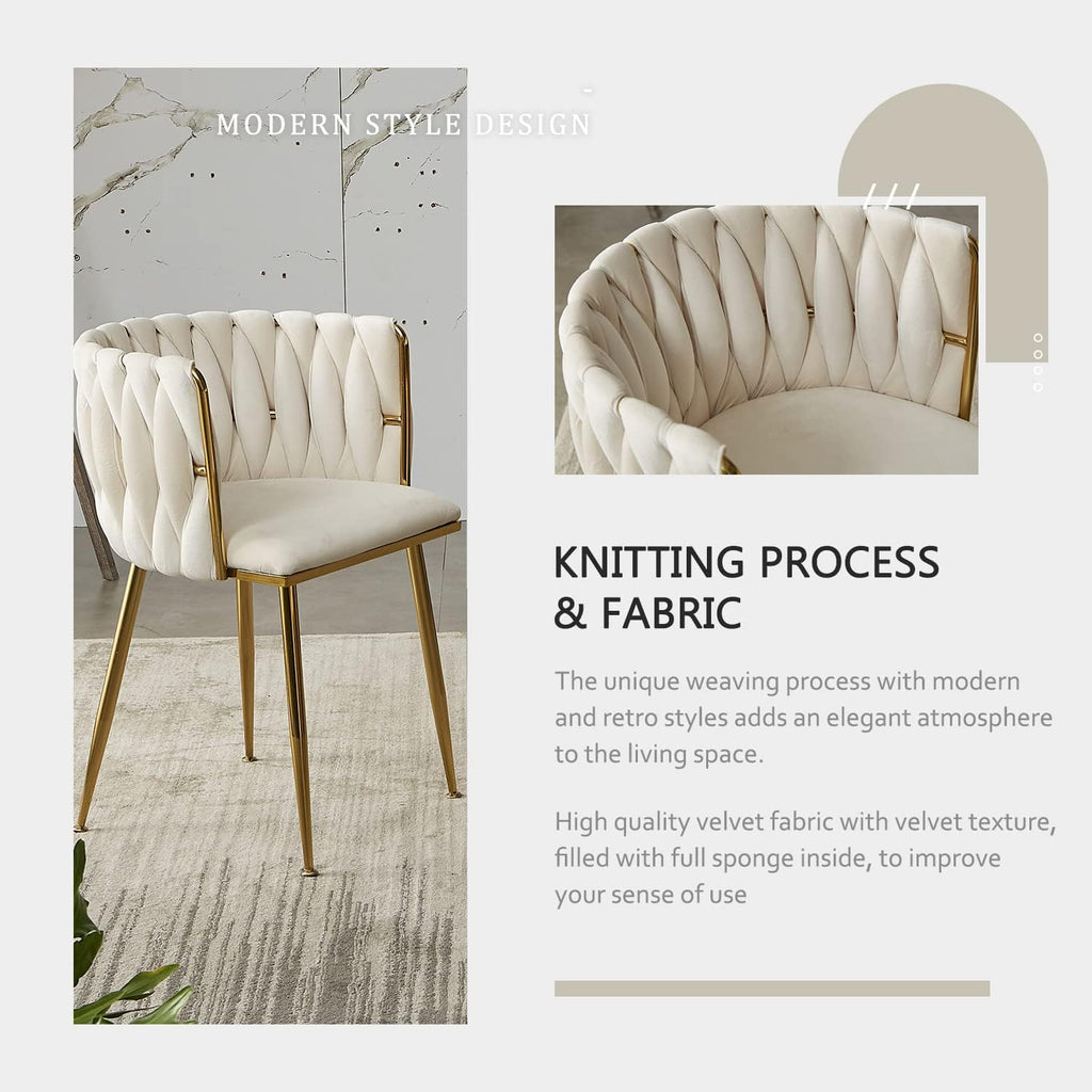 Velvet Dining Chairs Set of 4, Modern Dining Chair with Golden Metal Legs, Woven Upholstered Dining Chairs for Dining