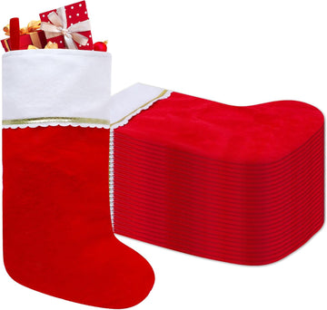 Felt Christmas Stockings, 19 Inches Red and White Christmas Stockings Hanging Ornaments, White Cuff with Gold - Set of 24