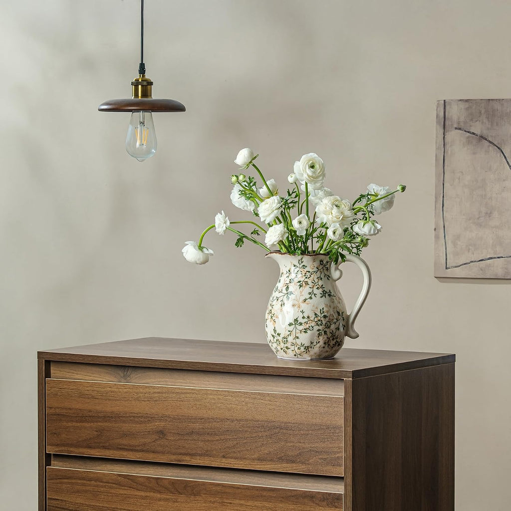 Ceramic Flower Vase | Green Rustic Farmhouse Pitcher Vase