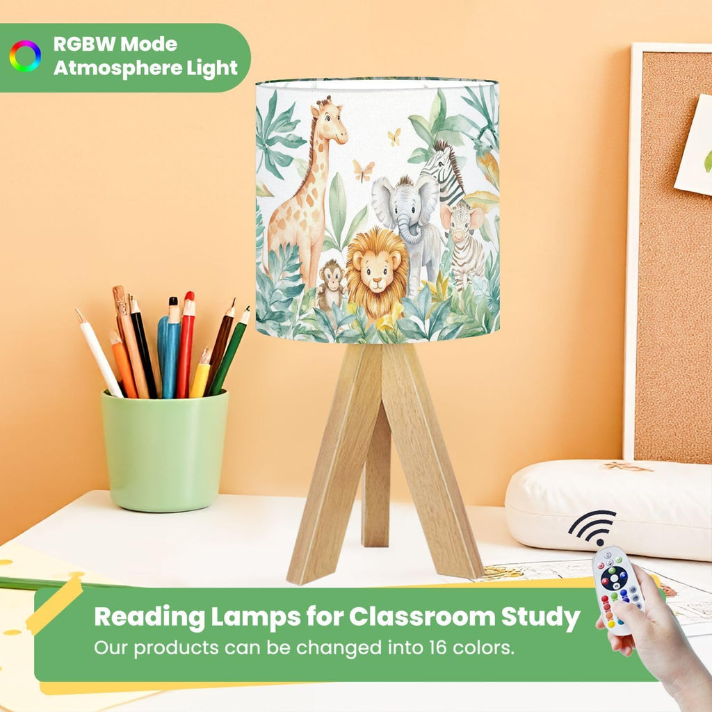 Cute Kids Bedside Desk Table Lamp Watercolor Jungle Animal Forest Lion Monkey Giraffe Zebra Lion Cub Children
