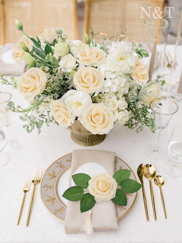 Artificial Flowers Real Touch Foam Rose Flower with Stems Decoration, 50Pcs
