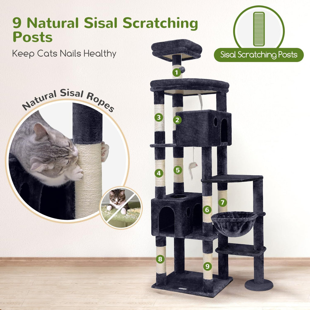 Giant Cat Tree for Indoor Large Cats, 83in, Dark Grey