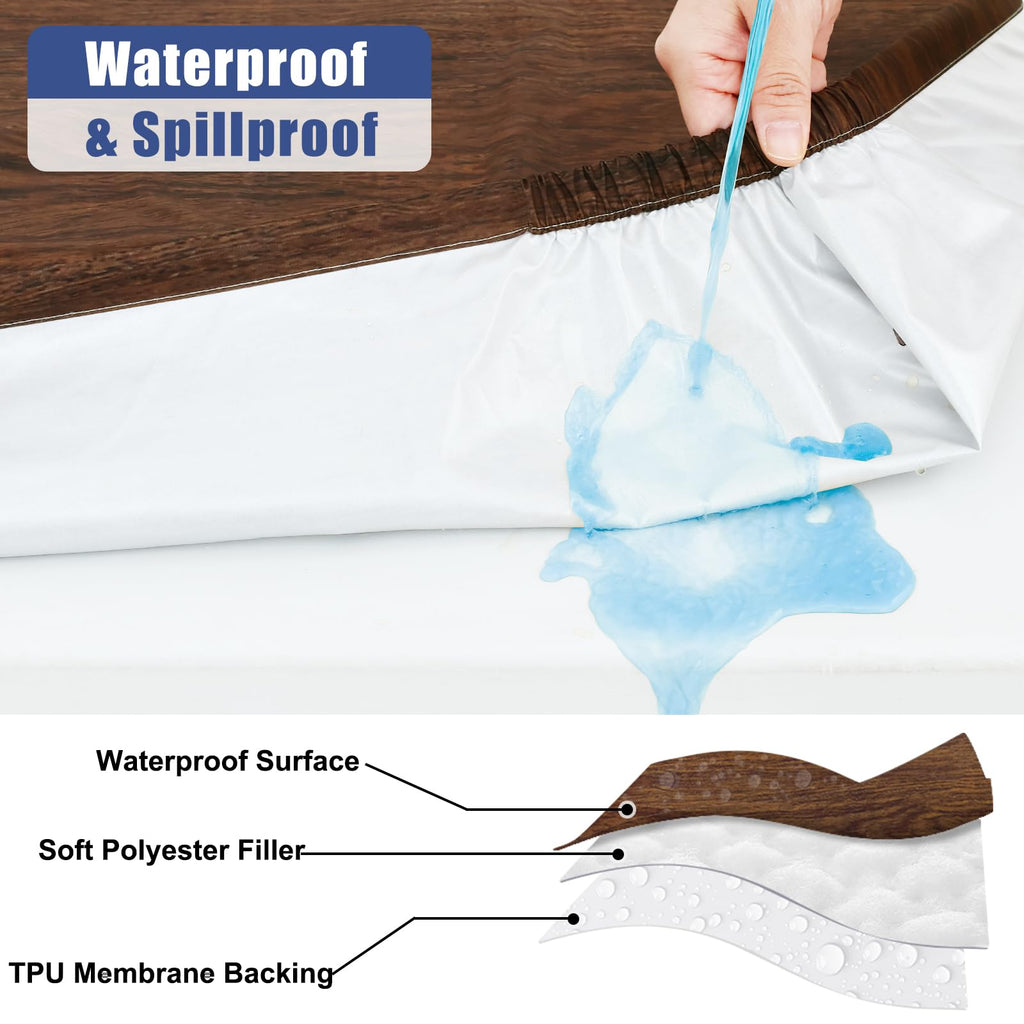 2 Pack Rectangle Table Cloth 8 Foot, Waterproof Elastic Fitted Tablecloths, Windproof Washable Polyester Table Cover