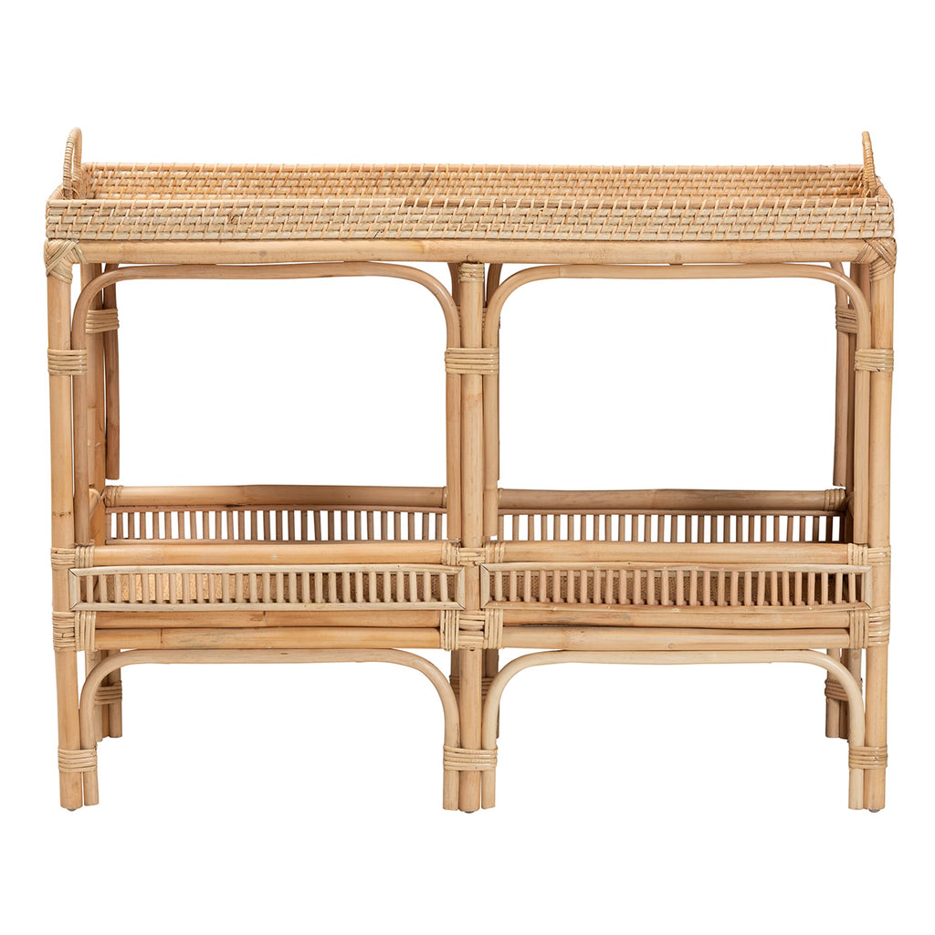 Lombok Modern Bohemian Natural Rattan 2-Tier Console Table