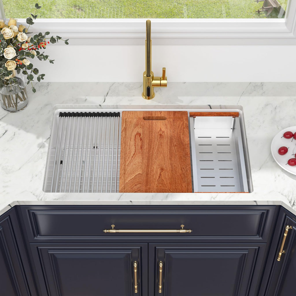 33 Inch White Undermount Sink Workstation 33x19 Inch Dual Drop in & Undermount Fireclay Kitchen Sink Single Bowl Deep