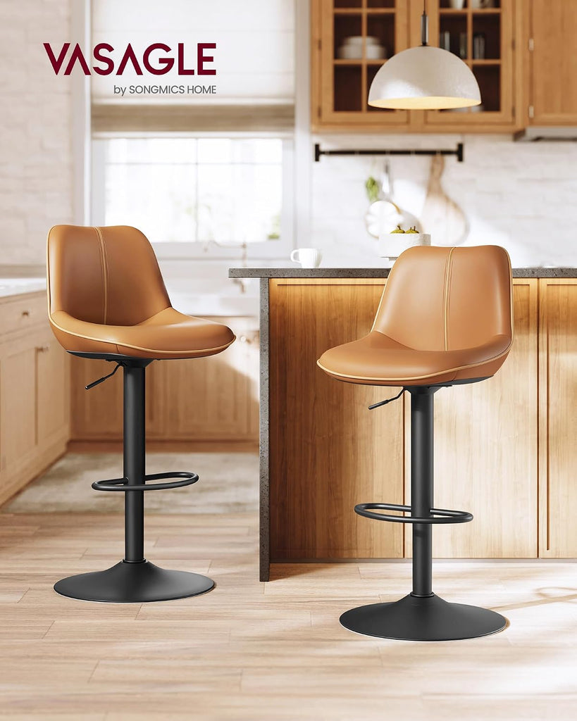 Bar Stools Set of 4, Adjustable Height Swivel Barstools with Ergonomic Backrest, Synthetic Leather, Larger Metal