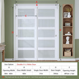 Bypass Sliding Closet Door Slab, 60 x 80 in (Double 31 inch), 5-Lite Frosted Glass, Barn Door with H