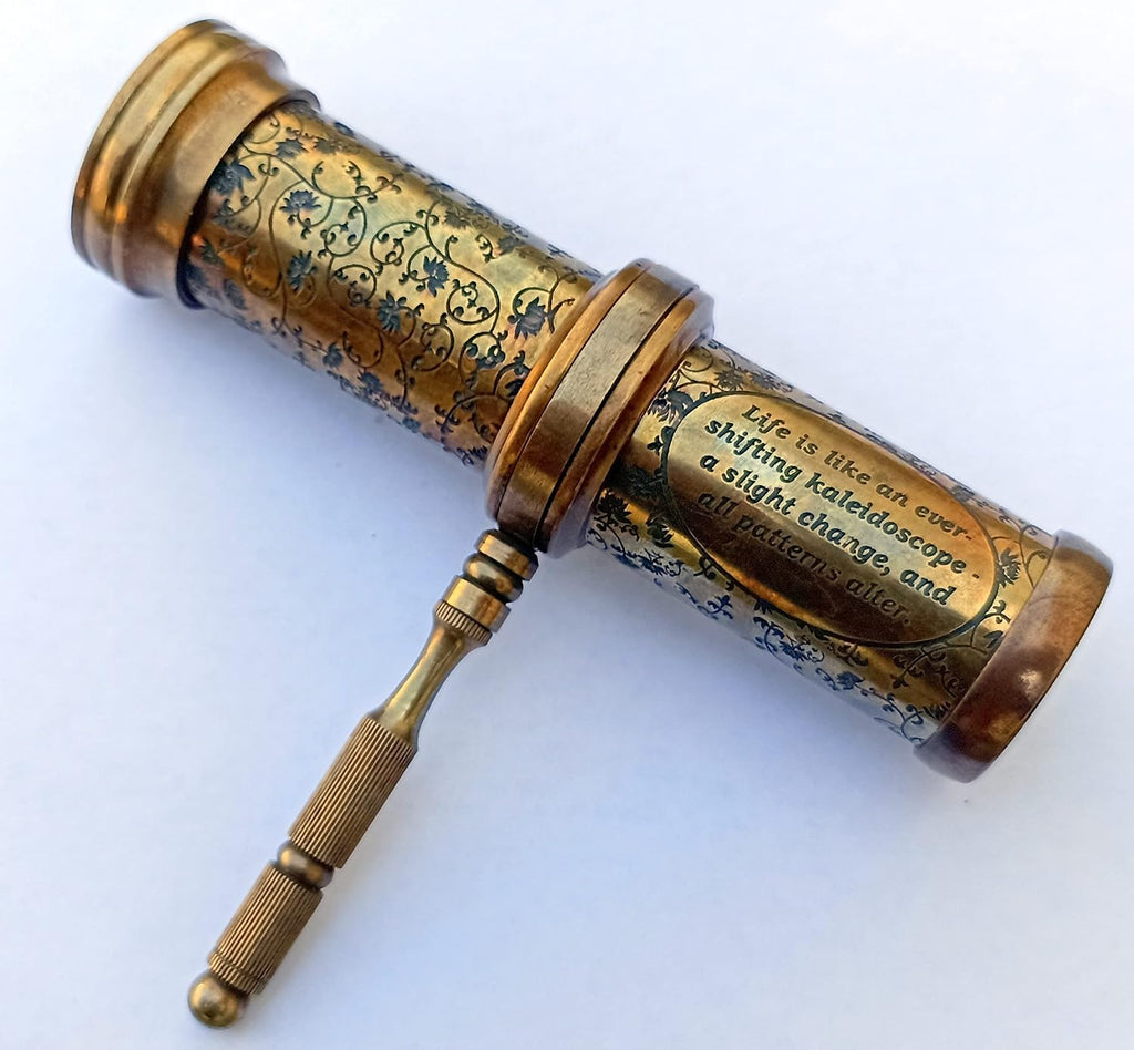 Antique Hand Carved Brass Twist Kaleidoscope for Adult and Kids || Vintage Look Kaleidoscope - Antique Finish