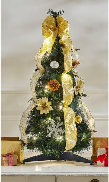 Fully Decorated Pre-Lit 2' Pop-Up Tabletop Christmas Tree - Silver Gold
