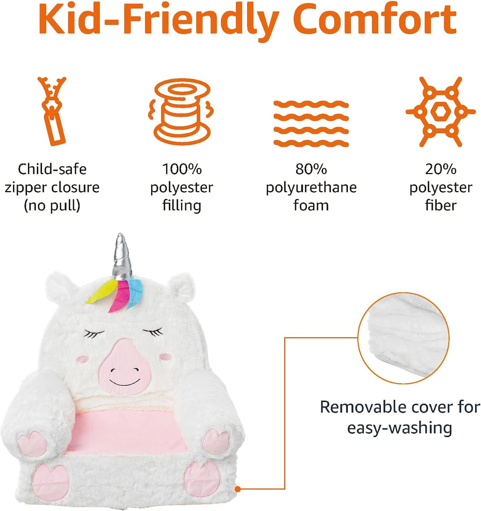 Children's Plush Toddler Chair, Easy to Clean, Unicorn, Medium, Multicolor
